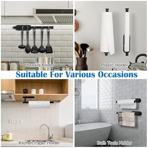 Fvviia Paper Towel Holder Under Cabinet, Self Adhesive and Drilling Paper Towel Holder Wall Mount, Under Cabinet Paper Towel Holder for Kitchen Bathroom, SUS304 Stainless Steel thumbnail 5