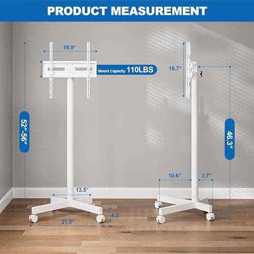 HOLMAXD Mobile TV Cart Rolling TV Stand for 23-65 Inch Screen Outdoor TV up to 110 lbs, Height Adjustable Portable TV Cart with Wheels and Tilt Mount, Outdoor TV Stand Mount, Max VESA 400x400mm, White - White thumbnail 2