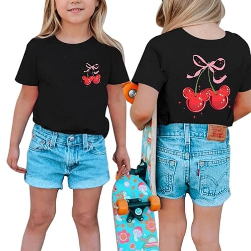 Vieawfi Magic Kingdom Shirts for Girls Bow Cherry Graphic Cute T Shirt Kids Toddler Holiday Vacation Trip Tees Preppy Tops thumbnail 2