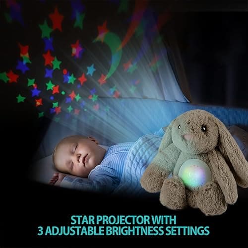 BEREST Baby Sleep Soother Bedtime Bunny with Starry Projector Night Light, Plush Stuffed Animal for Newborn Infants, Lullaby Music, White Noise, Mother's Heartbeat for Boys & Girls Shower Gifts thumbnail 5