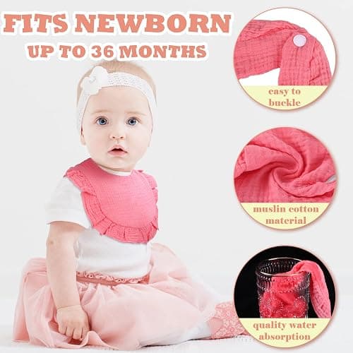 Seematn 10 Pcs Baby Muslin Bibs Drool Bibs Bandana Ruffle Soft Cotton for Newborn Baby Infants Girl Teething Toddlers Boy(Retro Colors) thumbnail 4