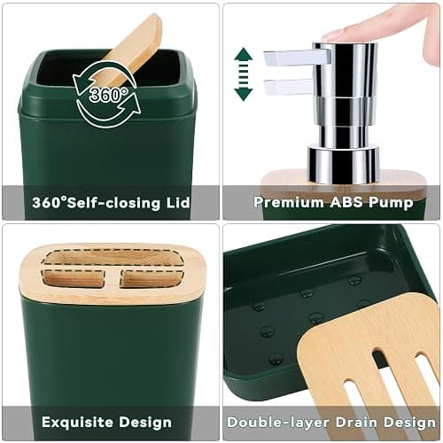 Bathroom Accessory Set 9 Piece Hunter Green Bathroom Set with Trash Can Bathroom Accessories Green Bathroom Decor - Dark Green - Bath Set thumbnail 4