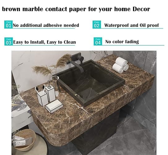 Burgeliy Peel and Stick Waterproof Wallpaper15.8×196in Vinyl Wrap Protector Auto Modification Tint Film Dark Brown Marble Shiny Granite for Kitchen Countertops Table Desk Furniture Self Adhesive Film thumbnail 6