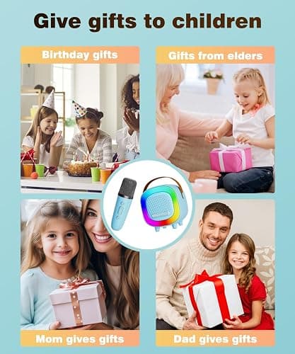Mini Karaoke Machine Speaker for Kids Adults, Portable Bluetooth with 2 Wireless Microphones, Children's Day Birthday Gift Ideas for Toys for Teens Boys and Girls Aged 4, 5, 6, 7, 8, 9, 10, 11, 12+ thumbnail 8