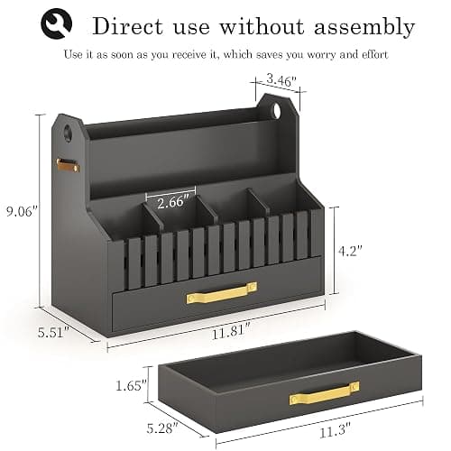 Bamboo Mail Organizer Countertop with Drawers, Wood Desk File Organizer Desktop Paper Organization Storage Bill & Letter Sorter Holder for School Home Office Supplies, No Assembly Required (Black) thumbnail 3