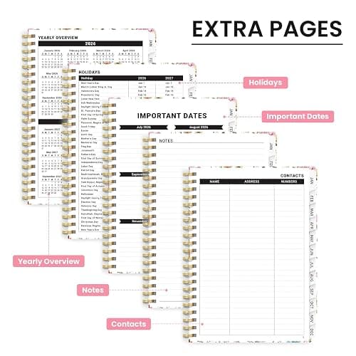 Taja Planner Jan 2026 - Dec 2026, Hardcover Weekly & Monthly Calendar Planner/Planning Agenda Book for Women with Tabs & Inner Pocket, Spiral Bound for School/Office Supplies, Wildflowers, 6.3" x 8.5" thumbnail 6