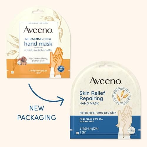 Aveeno SkinRelief Repairing Hand Mask, Moisturizing Gloves with Triple Oat & Shea Butter for Very DrySkin, Hand Care for SensitiveSkin, Fragrance-Free, 1 Pair of Single-Use Gloves (Pack of 4) thumbnail 2