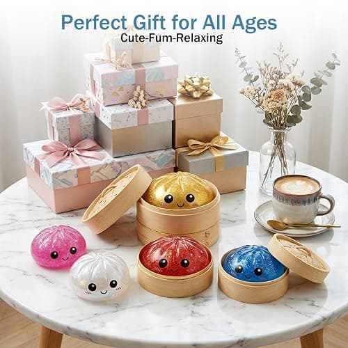 Dumpling Squishies, Glitter Dumpling Mystery Box, Colorful Dumplings Stress Balls Fidget Sensory Toy, Stocking Stuffers with Food Steamer Stretchy Desk Toys (Glitter White) thumbnail 6