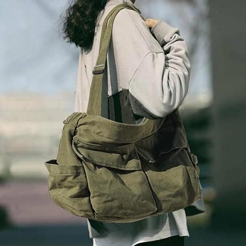 Canvas Messenger Bag for Women, Grunge Bag with Fairy Grunge Bracelet, Crossbody Bag with Bracelets Fairy Grunge Clothes thumbnail 9
