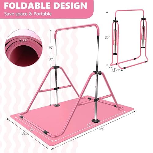 HYD-Parts Gymnastics Bar with Mat, Foldable Gymnastics Horizontal Bar Height Adjustable, Gymnastics Equipment for Kids 3-12 Ages, Children's Gifts thumbnail 9