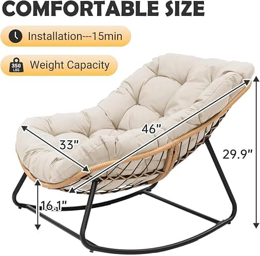 YWLVLI Giant Patio Rocking Chair, Indoor Outdoor Egg Freestyle Chair with Cushion and Frame, Comfortable Upholstered Rocking Chair, Modern Lounge Chair for Bedroom, Living Room thumbnail 2