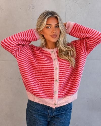 Cicy Bell Womens Striped Cardigan Sweaters Long Sleeve Button Up Knit Tops | Color Block,Loose Fit,Button Down,Open Front,Oversized,Casual Cardigan,Fall Winter thumbnail 5