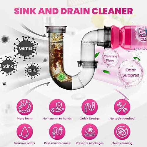 Foaming Drain Cleaner, Powerful Sink Drain Cleaner Foam That Clears Hair & Eliminates Odors, Fast Clog Removal, Safe Sink Cleaner and Deodorizer for Kitchen Sinks Bathroom Drains Tubs Showers (2Pcs) thumbnail 2