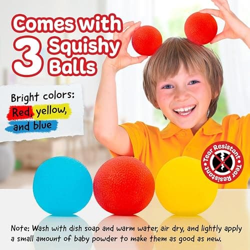 IMPRESA Squishy Stress Ball Set - Sensory Toys for Kids - Fidget Toys for Adults - Tear-Resistant Squeeze Balls for Stress Relief - Pack of 3, Multicolor thumbnail 6