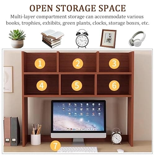 Dorm Desk Hutch, Wooden Desktop Shelf Organizer with 6 Cubbies for Computer Desk, Office, Dorm, Bedroom, White(70/80cm Length) thumbnail 4