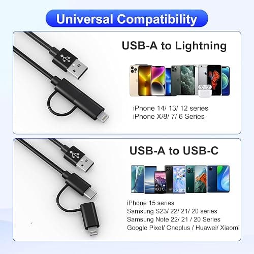 USB to USB-C and Lightning Cable Combo 2 in 1 Coiled Cable Ap ple Carplay & Android Auto Compatible[MFi & 3A Fast Charge & Data Sync] Coiled Lightning and USB C Cable for iPhone 15/14/13/12/Android thumbnail 6