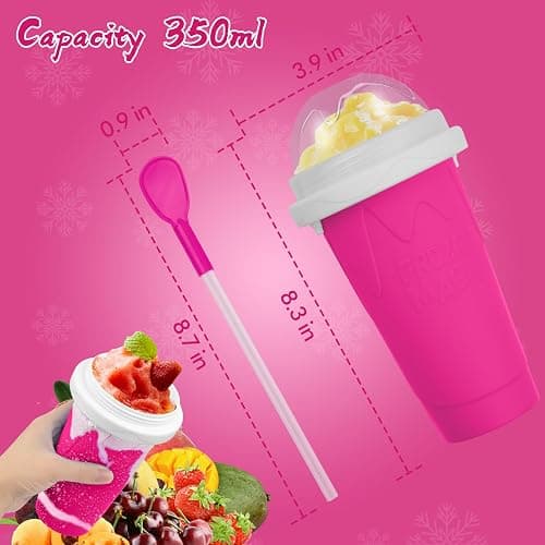 Slushie Maker Cup, Magic Quick Frozen Smoothies Cups for Homemade Milk Shake Ice Cream Maker, Cooling Cup, Double Layer Squeeze Slushy Maker Cups, Birthday Gifts for Kids Mom Dad(Pink) thumbnail 3