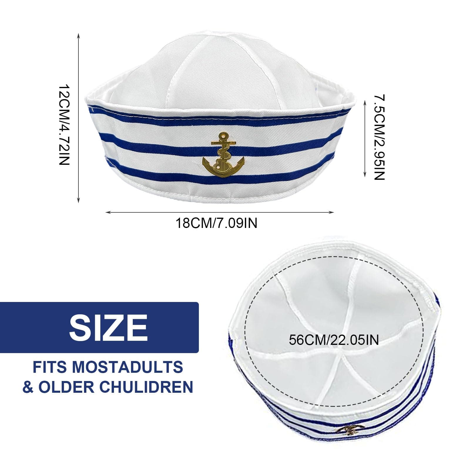Sailor Hat and Scarf Set for Men Women,Fancy Dress Sailor Set,Blue with White Sailor Hat Scarf,for Costume Accessory, Dressing Up for Cosplay Nautical Themes Party Stage Performance thumbnail 2
