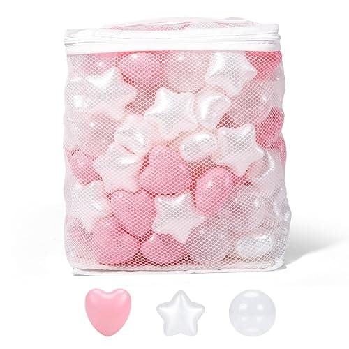 Heopeis Ball Pit Balls 100 200 500 1000 Plastic Balls for Toddlers Phthalate Free BPA Free Crush Proof Balls in Reusable Play Toys for Kids with Storage Bag Indoor Outdoor - Pink+pearl White+clear - 100 thumbnail 8