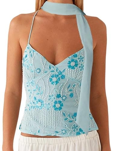 Damen-Top mit Pailletten, glitzernd, Neckholder, Y2K, Perlenverzierung, sexy Tank-Top, Ausgehen, Party, Clubwear - Image 1