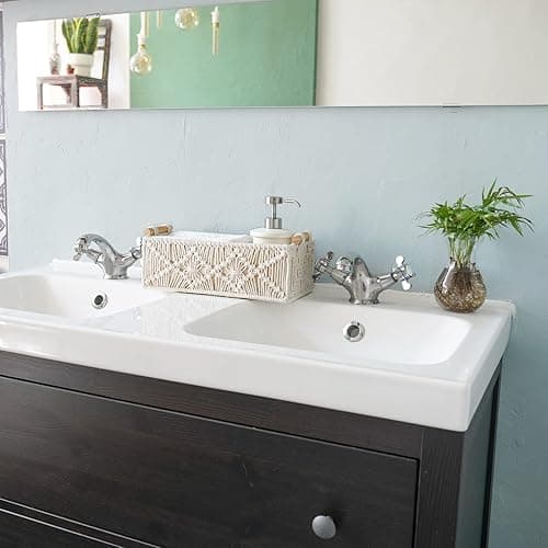 Mkono Macrame Storage Baskets Boho Decor Box Handmade Woven Decorative Countertop Toilet Tank Shelf Cabinet Organizer for Bedroom Livingroom Home, Set of 2, Ivory - Ivory thumbnail 8