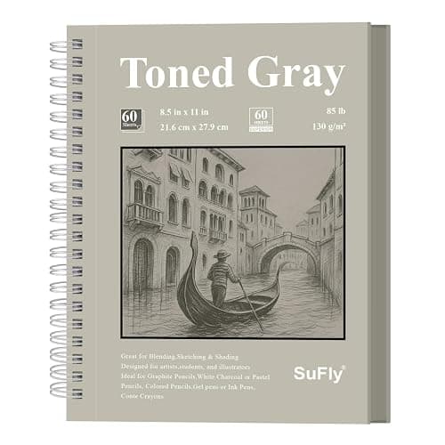 SuFly Toned Gray Sketchbook 8.5" x 11" - 60 Sheets Spiral Bound Artist Drawing Pad, 85lb/130gsm Toned Gray Paper for Graphite, Charcoal, Colored Pencils and Gel Pens. - Image 1