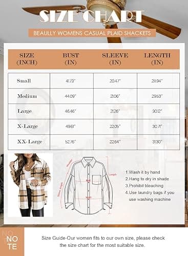 Beaully Women's 2025 Fall Clothes Plaid Shacket Jacket Long Sleeve Button Down Flannel Shirts Fashion Jacket thumbnail 4