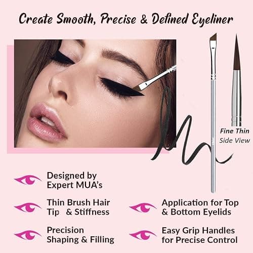 Angled Eyeliner Brush Slanted - Small Thin Winged Liner For Clean Lines To Apply Smooth Liquid Gel Liner For A Fine Wing | Application Of Flat Angle Edges Allows Precision Control Sexy Cat Eyes thumbnail 3