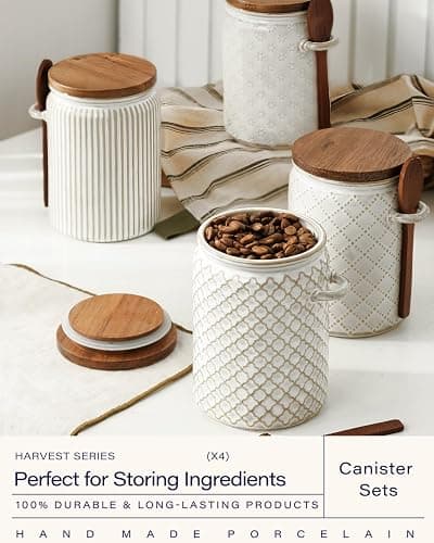 getstar Canisters Sets for the Kitchen, 20 oz Flour Sugar Storage Containers, Ceramic Kitchen Canisters for Countertop Set of 4 with Airtight Lids and Teaspoons thumbnail 2