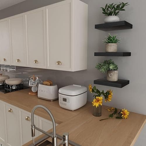 PopiShelves Small Floating Shelves for Wall - 12 x 9 Inch Black Shelves for Bedroom, Living Room, Bathroom, Kitchen, Office Decor Set of 3 thumbnail 4