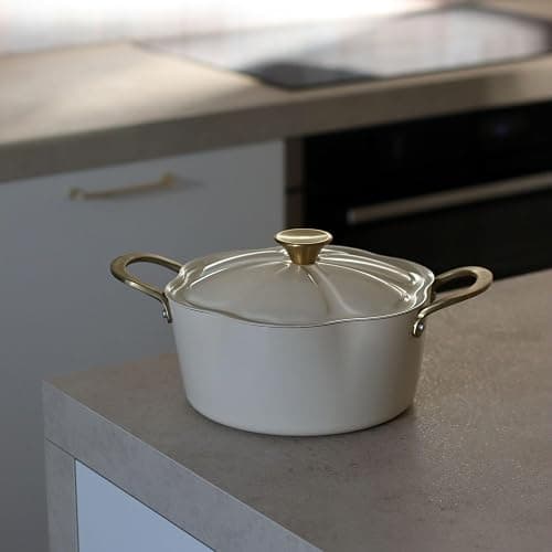 MENASTYL - Faitout 24cm Dahlia sans PFAS - Revêtement céramique antiadhésif crème - 98% d'aluminium recyclé - Tous feux dont induction et lave-vaisselle - Poignée rivetée en inox - 6020941 thumbnail 2
