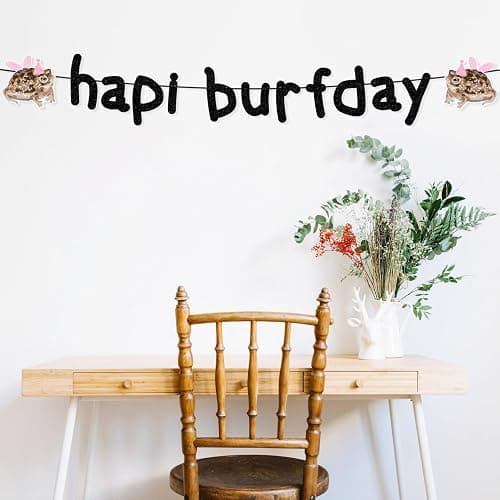 Happy Birthday Banner Pre-Strung Black Glitter Funny Hapi Burfday Birthday Decorations for Frog Lovers Bday Party Decor thumbnail 7