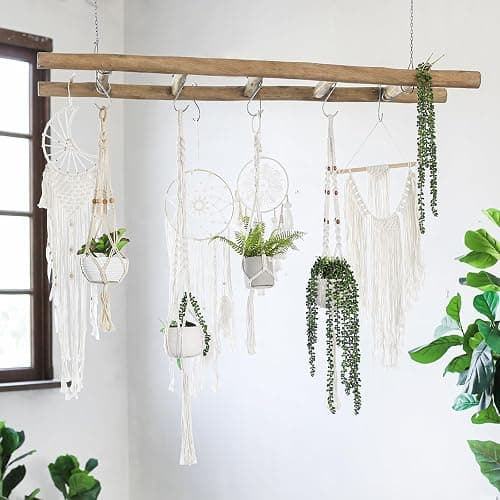 FUIN Fully Assembled 57in Wood Blanket Ladder Living Room Decorative Wall Leaning Farmhouse Quilt Display Holder Rustic Wooden Towel Rack for Bathroom, Brown thumbnail 8