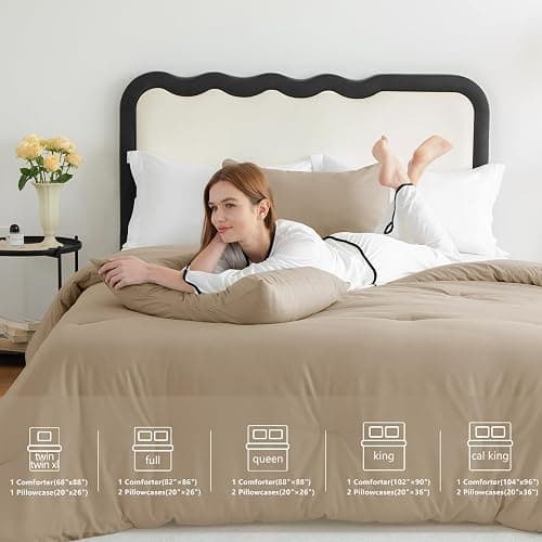 CozyLux Comforter Full Size Set Taupe, 3 Pieces Solid Lightweight Soft Bed Set for All Season, Luxury Breathable Quilted Style Microfiber Down Alternative Bedding Sets (1 Comforter & 2 Pillowcases) thumbnail 7