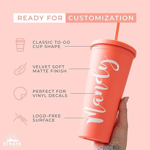 STRATA CUPS Classic Tumblers with Lids and Straws (8 pack) - 22oz Matte Pastel Colored Acrylic Tumblers with Lids and Straws, Double Wall Tumbler Bulk, Reusable Cup with Straw Cleaner (Assorted) thumbnail 4