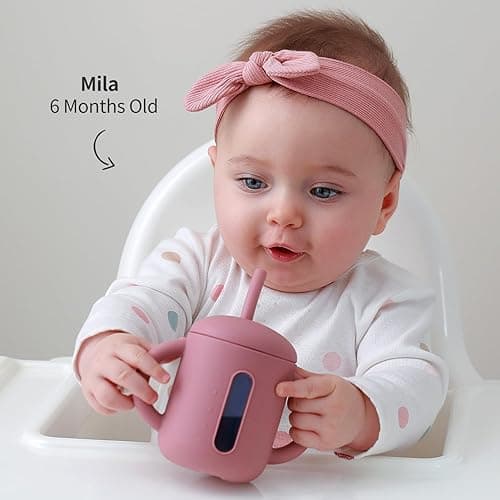 SAMiGO Silicone Sippy Cup, Baby Straw Cup for 6 12 18 Months, Sippy Cup with Straw for Toddlers 1-3 Years, Baby Water Cup for Drinking and Training, 6 oz thumbnail 5