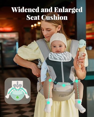 MOMTORY Safety-Certified 6-in-1 Baby Carrier Newborn to Toddler, Grey | Plus Size Friendly, 6 Carry Positions, Ergonomic Hip Support, Cozy and Breathable, Baby Carrier with Hipseat for 7-50lbs thumbnail 2