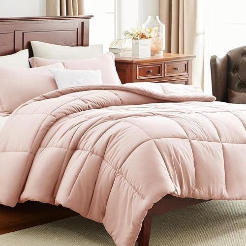 CozyLux Full Size Comforter Sets - Blush Pink Comforter Full Size, 3 Pieces Box Stitched Bed Set for All Seasons, Soft Lightweight Bedding Sets with 1 Down Alternative Comforter and 2 Pillow Shams thumbnail 9
