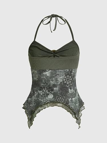 Verdusa Women's Y2k Halter Top Fairy 2000s Clothing Asymmetrical Going Out Tops Aesthetic Whimsical Clothes thumbnail 4