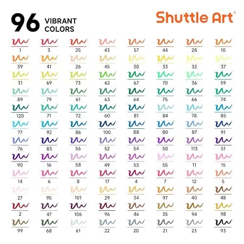 Shuttle Art Dual Tip Brush Pens, 96 Colours Fine and Brush Tip Markers Set with Pen Holder & 1 Colouring Book, Felt Tip Colouring Pens for Adults and Children Colouring Calligraphy Journal Doodling thumbnail 3