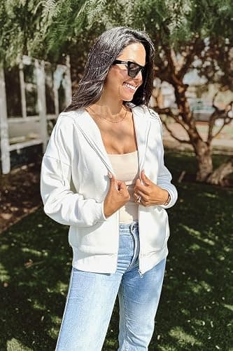 PRETTYGARDEN Women's Zip Up Y2K Hoodies Casual Long Sleeve Track Jackets with Pockets - Large - White thumbnail 7