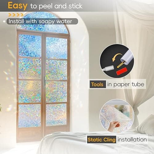Rainbow Window Privacy Film Decorative, Stained Glass Window Tint for Home, 3D Decals Window Clings for Glass Windows, Static Cling Window Sticker, Suncatcher Window Cover, 23.6 Inch x 157.4 Inch thumbnail 6
