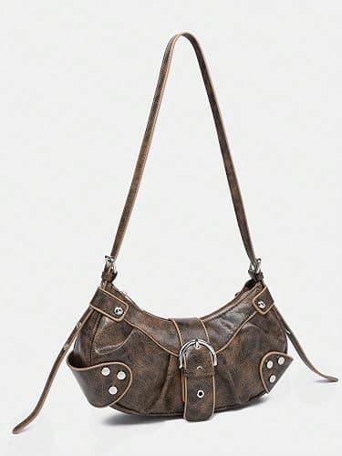 Verdusa Women's Pleated Hobo Shoulder Bags Metallic PU Leather Clutch Handbag - One Size - Brown thumbnail 2