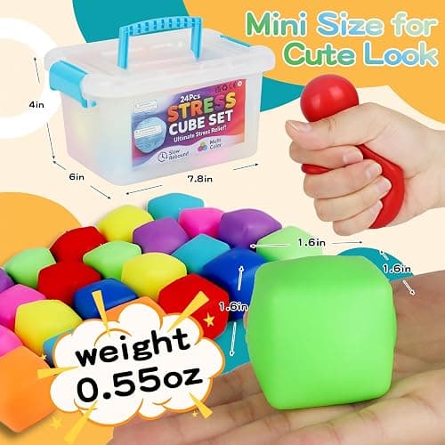 Mini Stress Cubes – Bulk Sensory Fidget Toys for Classrooms, Party Favors & Anxiety Relief – Slow Rising, Non-Toxic Desk Toys for Kids/Adults thumbnail 6