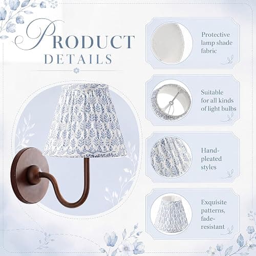 VIHOSE Small Pleated Lamp Shades Set of 2 Blue Tree Slant Small Sconce Lampshades Clip on Bulb 3" Top x 5.5" Bottom x 4.7" Classic Pleated Style Bulb Cover for Wall Sconces Pendant Lighting Chandelier thumbnail 4