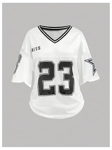Floerns Girl's Two Piece Outfit Y2k Number V Neck Jersey Shirts with Cargo Pants Set thumbnail 3