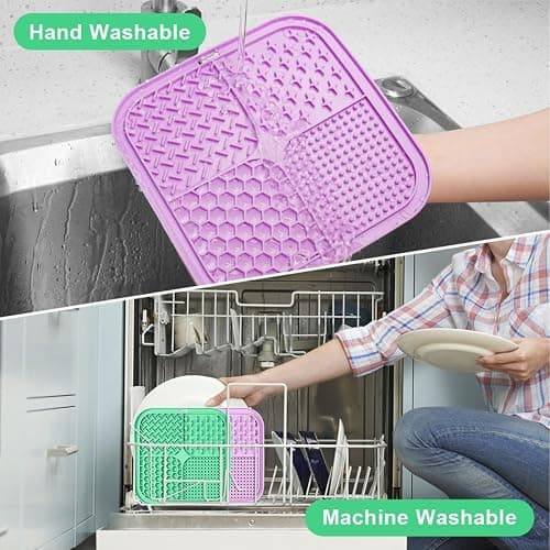 HOTUT Dog Lick Mats with Suction Cups 20 * 20cm,2pcs Licking Mat for Dogs and Cats,Dog Slow Feeder Licky Pat with Spatula and Brush,Licking Pad for Food,Treats,Anxiety Reducer,Boredom thumbnail 7