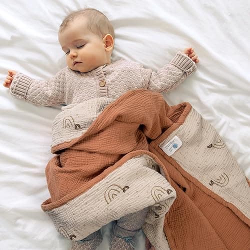Lulu Moon Muslin Baby Blanket - Cotton Toddler Blankets for Cribs - Quilt Nursery Blanket for Baby Boys and Girls 47"x47"(Brown Rainbow) thumbnail 3