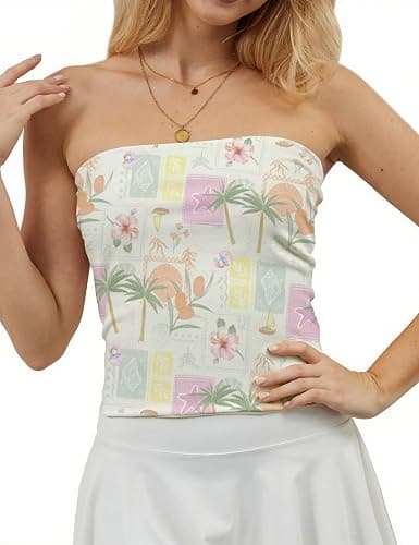 TERIVEEK Women Strapless Reversible Foldover Tube Top Y2K Floral Print Graphic Crop Bandeau Tops Sleeveless Slim Fit Shirt thumbnail 5