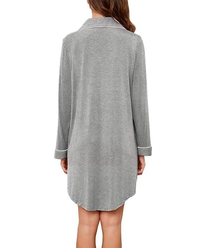 Hagmeu Nightgowns for Women Button Down Sleep Shirts Short Sleeve Nightshirt Boyfriend Nightdress V Neck Pajama Dress S-XXL thumbnail 4